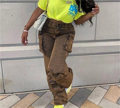 Damen lässige Cargo-Jeans mit weitem Schnitt und praktischen Taschen Stalluxe