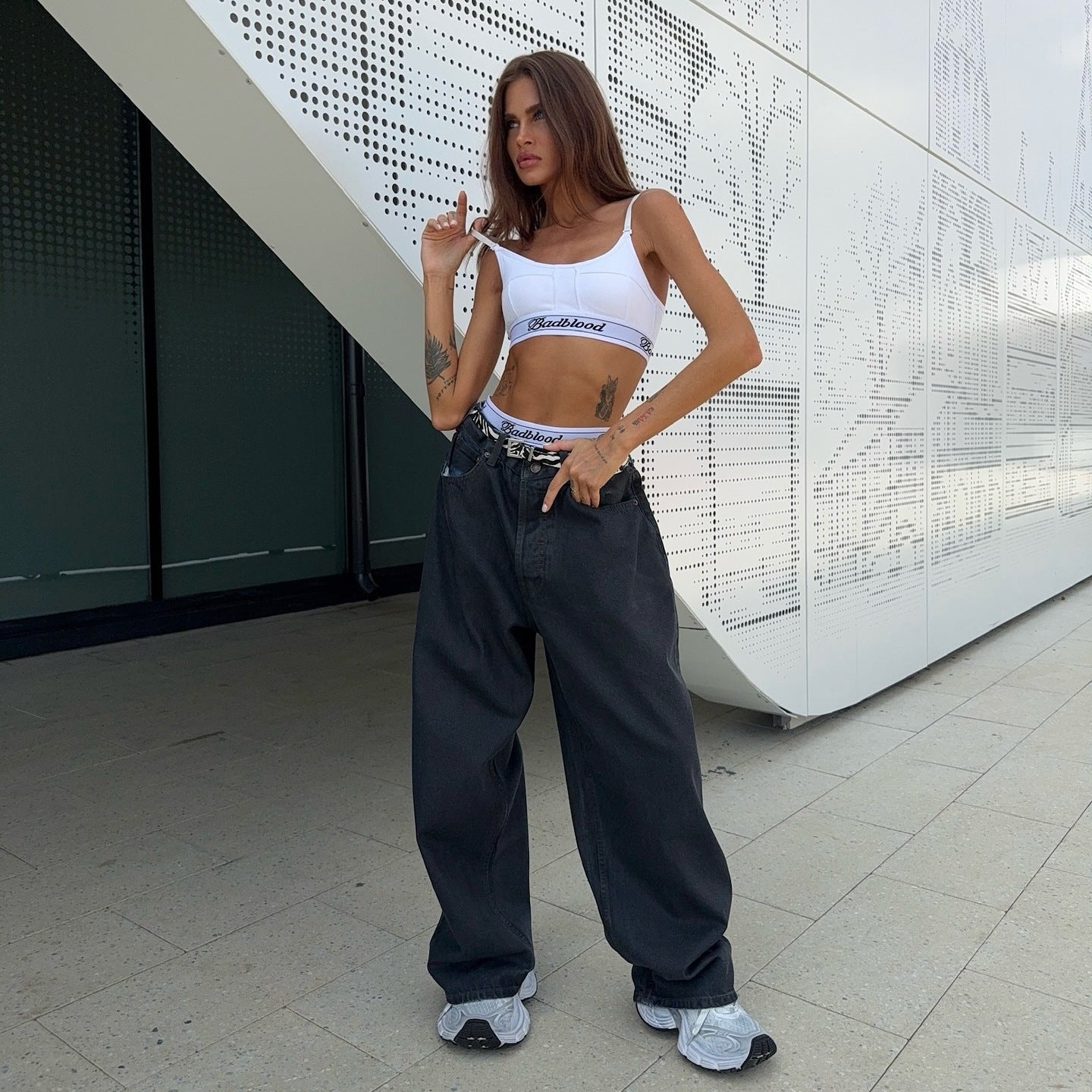 Damen weite Jeans mit modischem hohen Bund Stalluxe