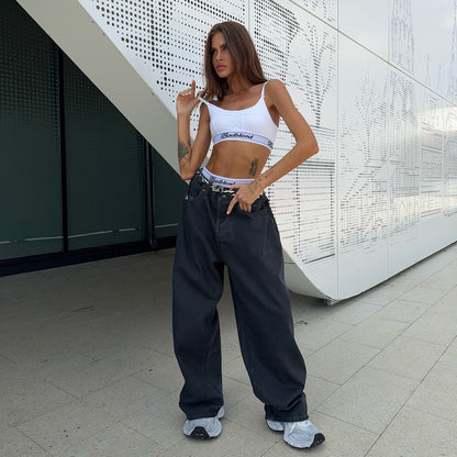 Damen weite Jeans mit modischem hohen Bund Stalluxe