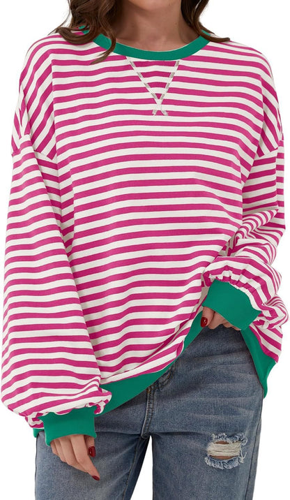 Damen lässiger Sweater mit auffälligem Streifenmuster und elastischen Bündchen Stalluxe