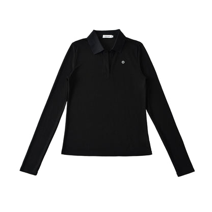 Damen Langarm-Polohemd mit modernem Kragen und hochqualitativem Materialmix Stalluxe