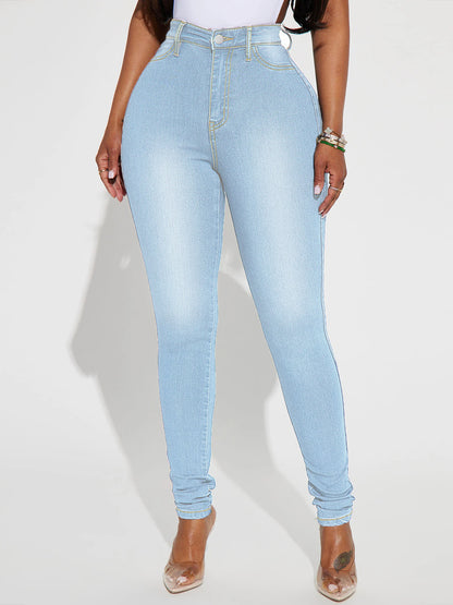 Damen hoch taillierte figurbetonte Jeans mit lässigem Look Stalluxe Hellblau