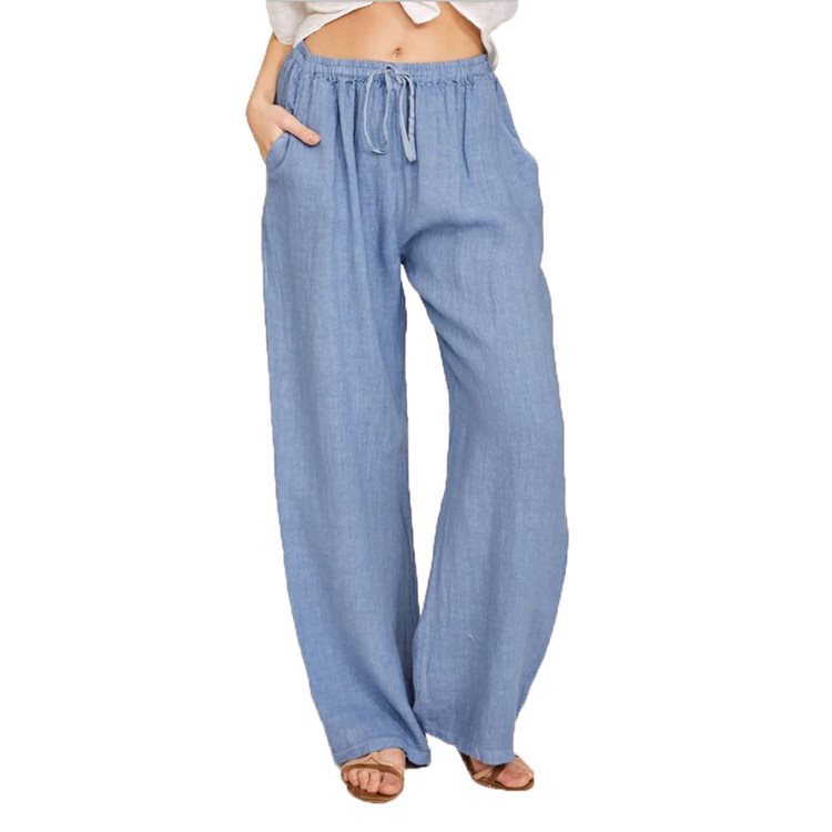 Damen Bequeme und luftige Leinenhose mit elastischem Bund und Seitentaschen Stalluxe