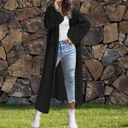 Damen Lange Strickjacke mit modischer Struktur und praktischen Taschen Stalluxe