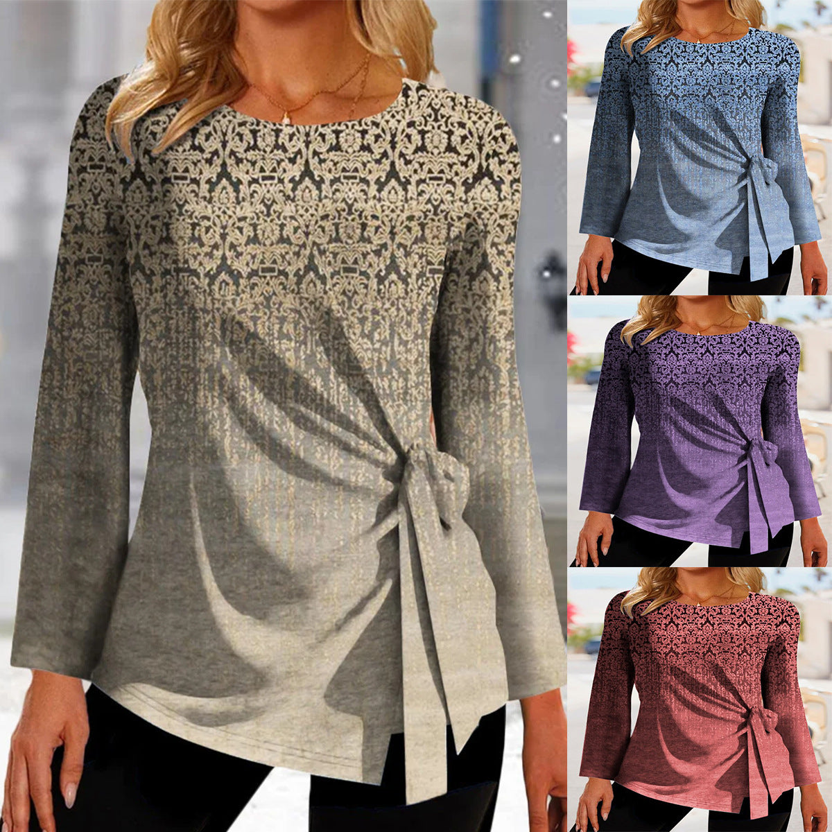 Damen Elegantes Oberteil mit Knoten-Detail und grafischem Muster Stalluxe