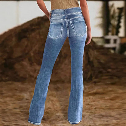 Damen Bootcut-Jeans mit hohem Bund und Taschen Stalluxe
