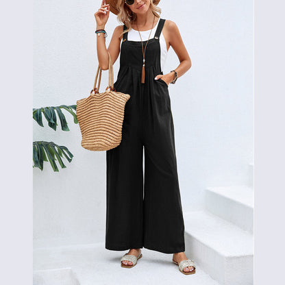 Damen Lässiger Jumpsuit mit weitem Bein und verstellbaren Trägern Stalluxe