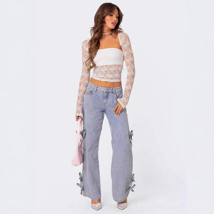 Damen lässige Cargo-Jeans mit stylischem Schleifen-Detail Stalluxe
