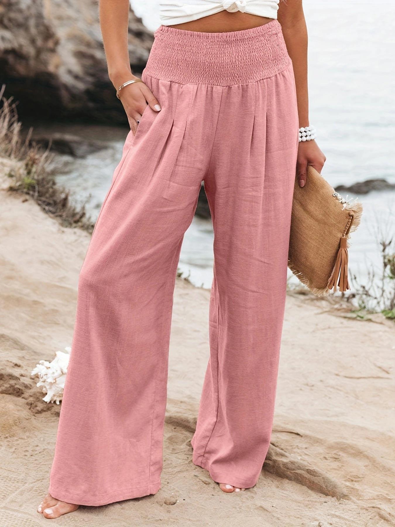 Damen weite Sommerhose mit elastischem Taillenbund und bequemen Taschen Stalluxe