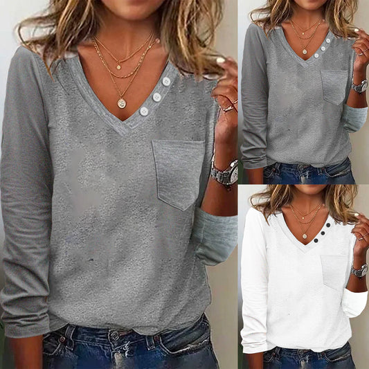 Damen Langarmshirt mit Knopfdetails und Brusttasche Stalluxe