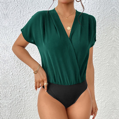 Damen Body mit eleganter Wickeloptik und kurzen Ärmeln Stalluxe