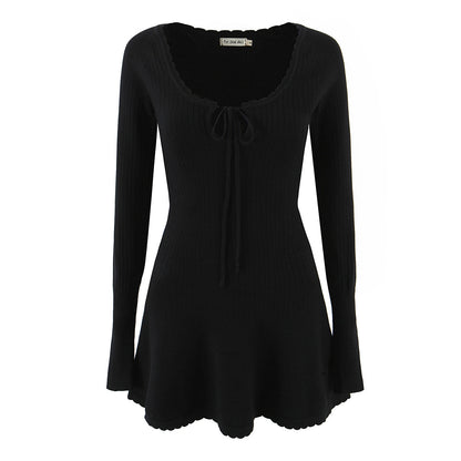 Damen Strickpullover mit elegantem V-Ausschnitt und schickem Rüschensaum Stalluxe