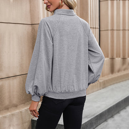 Damen langärmliger Freizeitpullover mit Knopfleiste und Ballonärmeln Stalluxe