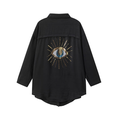 Damen Langarm-Hemdjacke mit auffälligem Augenprint Stalluxe