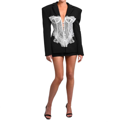 Damen Blazer mit Korsett-Design und Spitzenakzenten Stalluxe