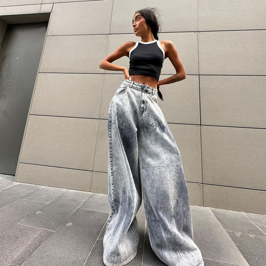 Damen Weite Jeanshose im Vintage-Stil mit hohen Seitentaschen Stalluxe