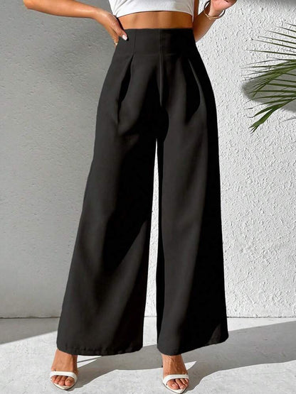 Damen Elegante High-Waist Palazzo-Hose mit Faltenfront und weitem Bein Stalluxe