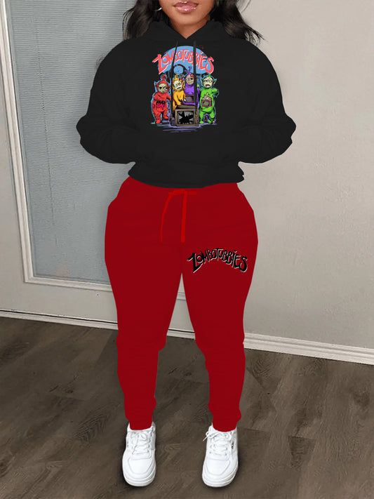 Damen Hoodie- und Jogginghose-Set mit farbenfrohem Comicdruck Stalluxe