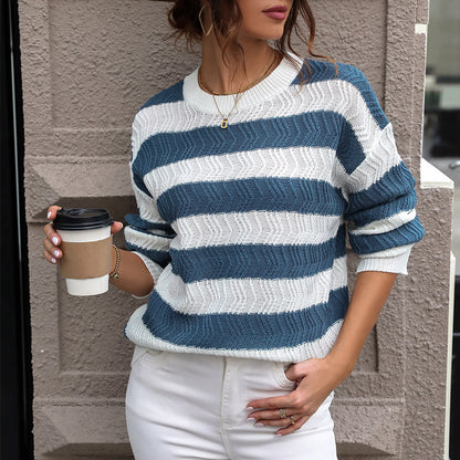 Damen gestreifter Strickpullover mit lässigem Schnitt und hohem Kragen Stalluxe