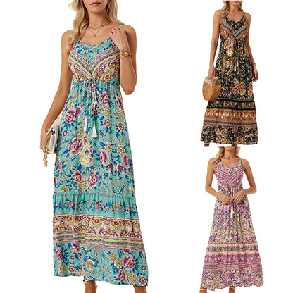 Damen luftiges Maxikleid mit verspieltem floralem Design und Taillenzug Stalluxe