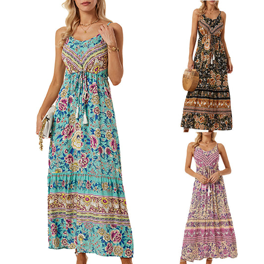 Damen luftiges Maxikleid mit verspieltem floralem Design und Taillenzug Stalluxe