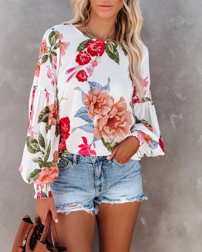 Damen Bluse mit voluminösen Ärmeln und floralem Design Stalluxe