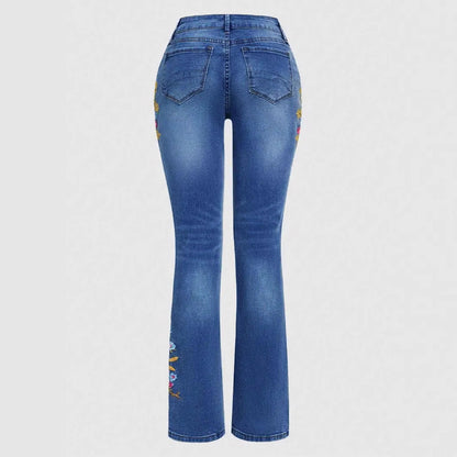 Damen Flared Jeans mit eleganten Blumenstickereien Stalluxe