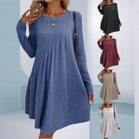 Damen lässiges Strickkleid mit long-sleeve und asymmetrischem Saum Stalluxe