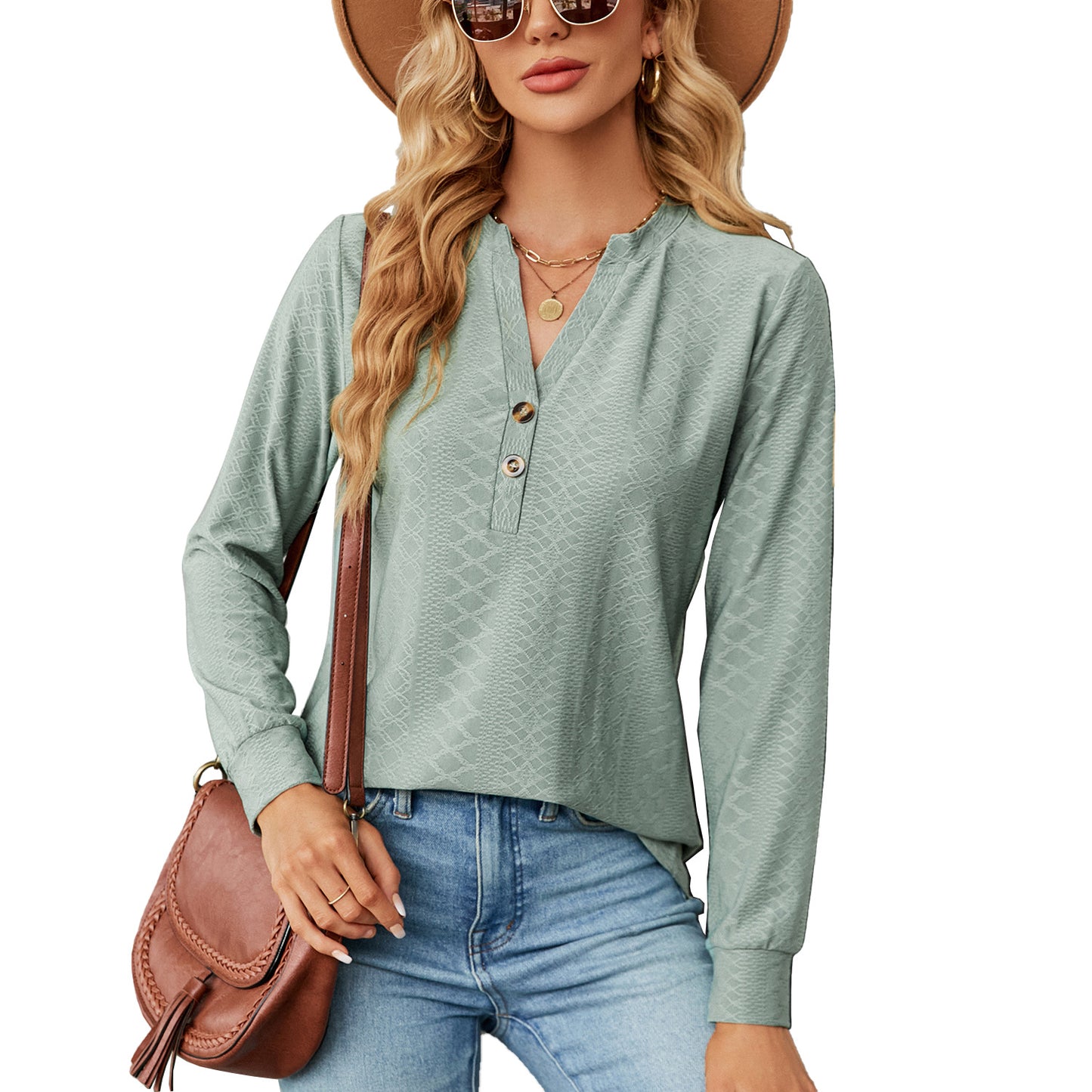 Damen Langarmshirt mit modischem Henley-Ausschnitt und strukturiertem Design Stalluxe