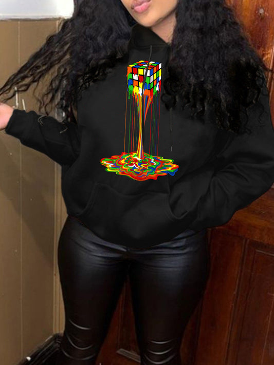 Damen Kapuzenpullover mit kreativem Rubik's Cube Design Stalluxe