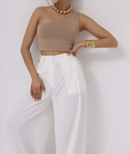 Damen weite Palazzohose mit hohem Bund und eleganter Taillierung Stalluxe