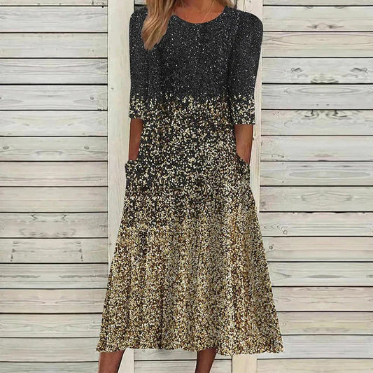Damen Glamouröses Midikleid mit Glitzer und praktischen Taschen Stalluxe