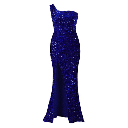 Damen Glitzerndes Abendkleid mit asymmetrischem Ausschnitt Stalluxe