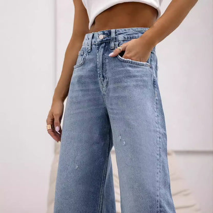 Damen Weit geschnittene Jeanshose mit hohem Bund und lässigem Stil Stalluxe