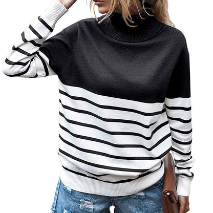 Damen gemütlicher Rollkragenpullover mit Streifenmuster Stalluxe