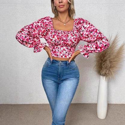 Damen Off-Shoulder Bluse mit Puffärmeln und floralen Mustern Stalluxe