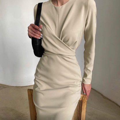 Damen Elegantes Wickelkleid mit langem Arm und fließendem Schnitt Stalluxe