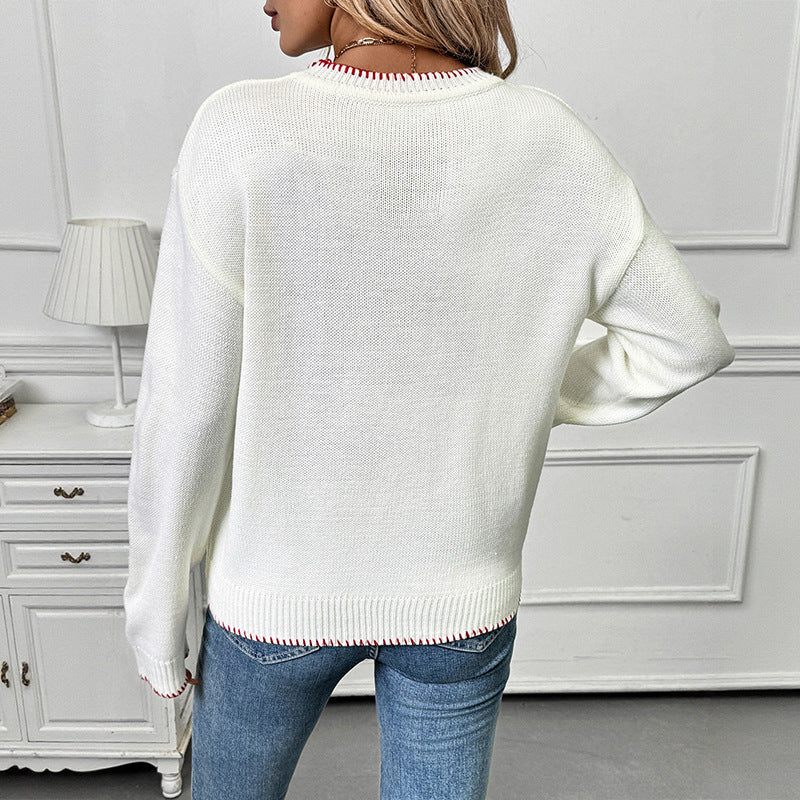 Damen Pullover mit Erdbeer-Motiv und Rippdetails Stalluxe