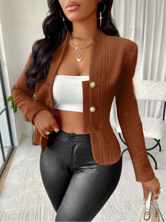 Damen Mode Blazer mit strukturiertem Design und glänzenden Knöpfen Stalluxe