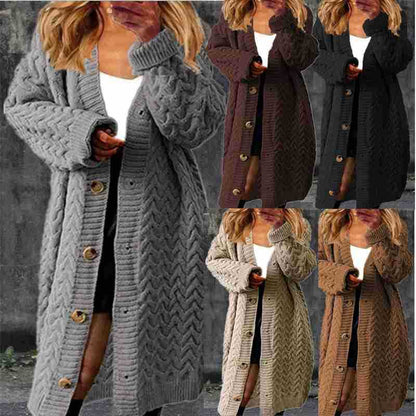 Damen Großer Strickmantel mit dekorativem Knopfverschluss und Zopfmuster Stalluxe