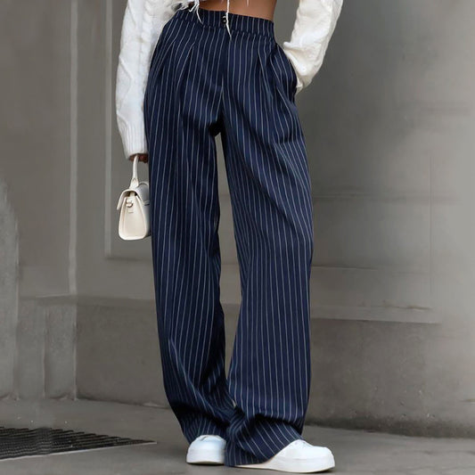 Damen Weitgeschnittene Streifenhose mit elastischem Bund Stalluxe