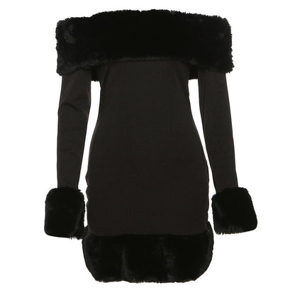 Damen Elegantes Oberteil mit Fellkragen und langen Ärmeln Stalluxe
