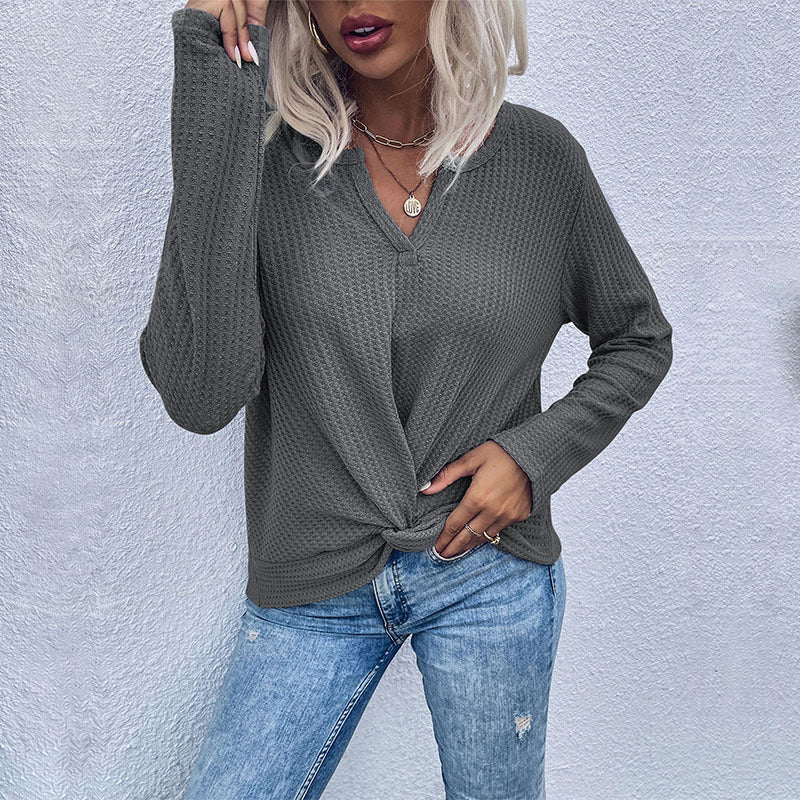 Damen lässiger V-Ausschnitt Pullover mit Knopfdetails und Knotendesign Stalluxe