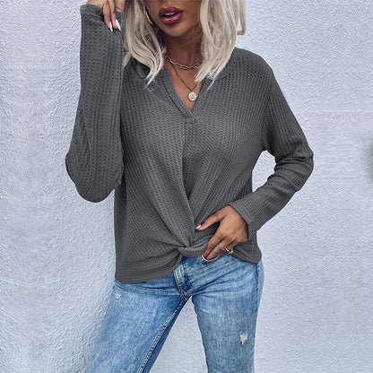 Damen lässiger V-Ausschnitt Pullover mit Knopfdetails und Knotendesign Stalluxe