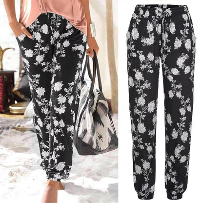 Damen Elegante Blumendruck-Hose mit Elastischem Bund und Seitentaschen Stalluxe
