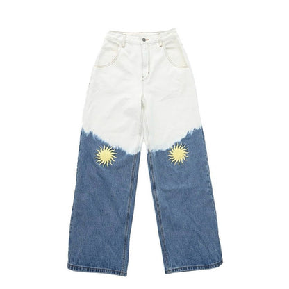 Damen Wide-Leg Jeans mit einzigartigem Sonnen-Motiv Stalluxe