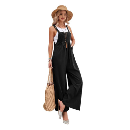 Damen Lässiger Jumpsuit mit weitem Bein und verstellbaren Trägern Stalluxe
