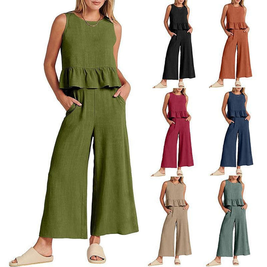 Damen Set mit lässigem Rüschendesign und weiten Hosen Stalluxe