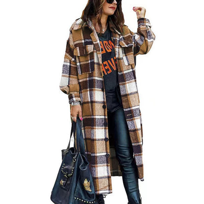 Damen Langarm-Wolljacke mit Karomuster und praktischen Taschen Stalluxe