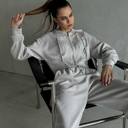 Damen Lässiger Jogginganzug mit cropped Hoodie und weitem Schnitt Stalluxe